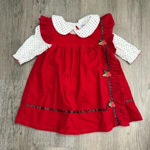 Blueberi Boulevard Red Baby Dress with Polka Dot Sleeves